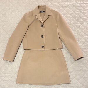Theory Camel Wool Cropped Jacket & A-Line Skirt Set